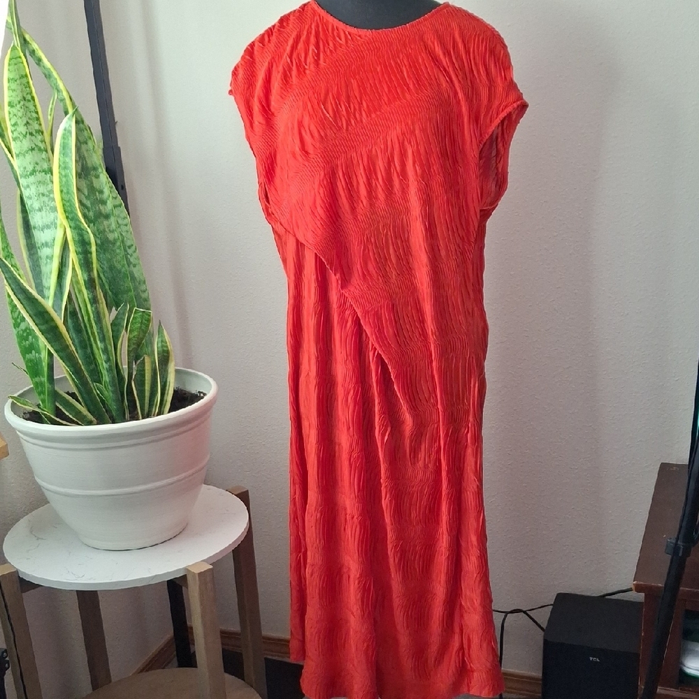 Zara Red Asymmetrical Casual Gown with Cap Dolman Sleeves